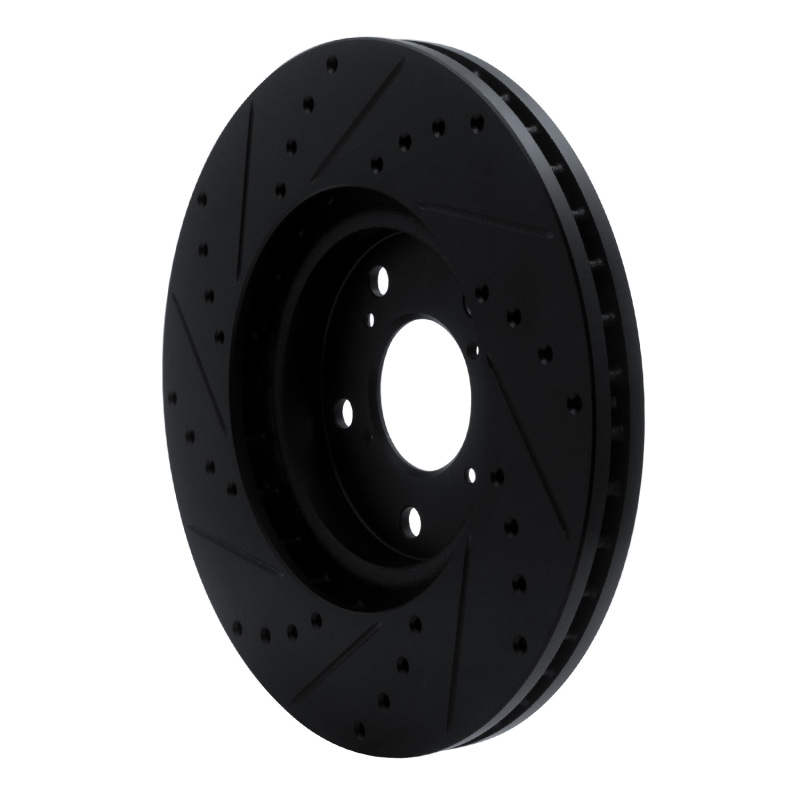 Honda Ridgeline Brake Rotor (1) - Front Right - R1 Concepts - Drilled & Slotted - Black - `06-`14